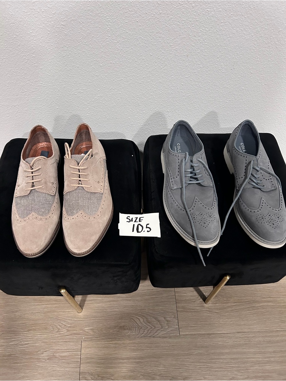 Men’s Suede & Fabric Wingtip Oxfords Bundle— Beige and Gray